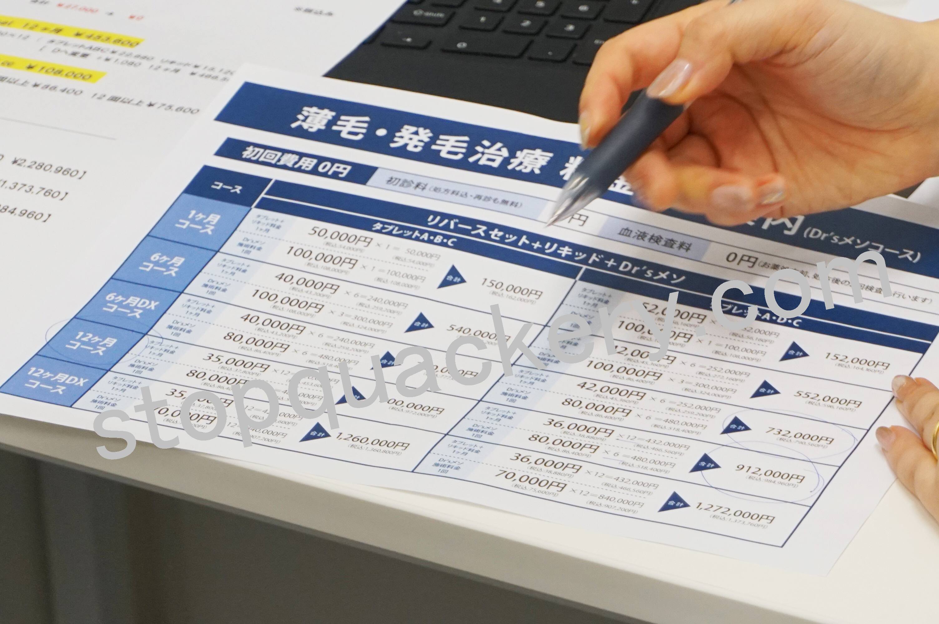 薄毛対策の費用の説明